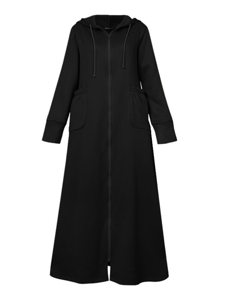 Femmes Abaya Kaftan À Capuche Couleur Unie Longueur Cheville Robes Midi Décontractées