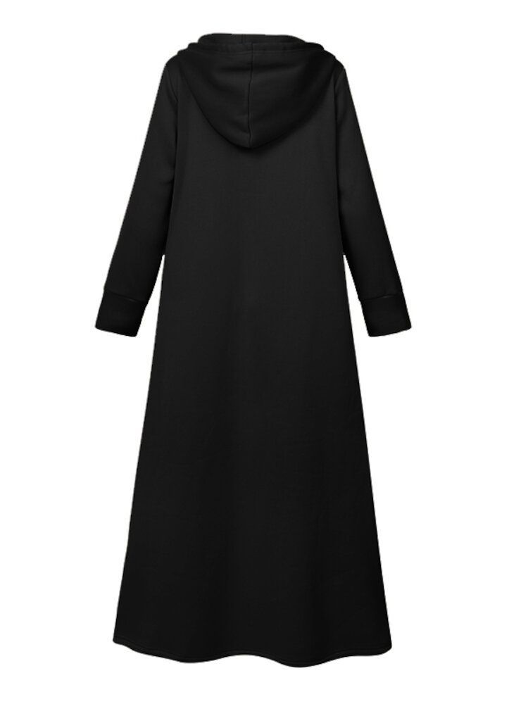 Femmes Abaya Kaftan À Capuche Couleur Unie Longueur Cheville Robes Midi Décontractées