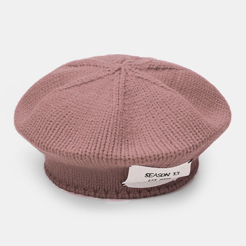 Femmes Acrylique Lettre Patch Automne Hiver Chaud Sauvage Béret Casquette Décontracté Élastique Réglable Tricoté Chapeau