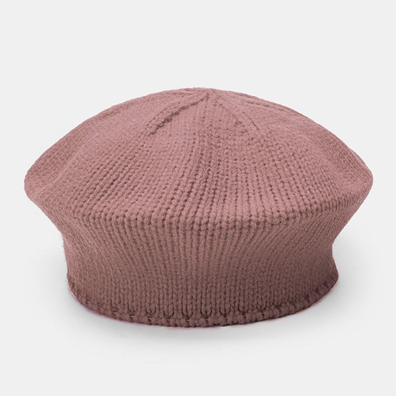 Femmes Acrylique Lettre Patch Automne Hiver Chaud Sauvage Béret Casquette Décontracté Élastique Réglable Tricoté Chapeau