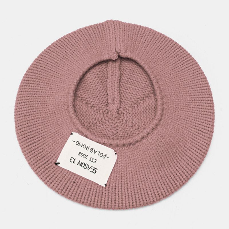 Femmes Acrylique Lettre Patch Automne Hiver Chaud Sauvage Béret Casquette Décontracté Élastique Réglable Tricoté Chapeau