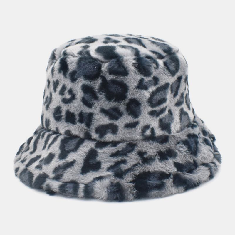 Femmes Agneau Cheveux Chaud Doux Motif Léopard Casual Personnalité Seau Chapeau