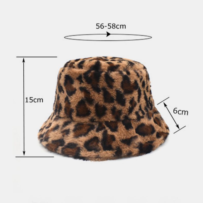 Femmes Agneau Cheveux Chaud Doux Motif Léopard Casual Personnalité Seau Chapeau