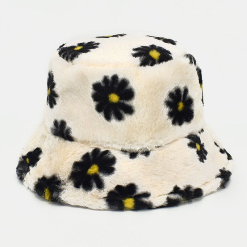 Femmes Agneau Cheveux Doux Chaud Plus Épaissir Casual All-match Mignon Daisy Fleur Motif Seau Chapeau