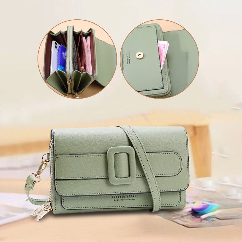 Femmes All-match Fausse Fourrure Double Fermeture Éclair Poches Sac Bandoulière Grande Capacité Multi-poches Téléphone Sac Portefeuille