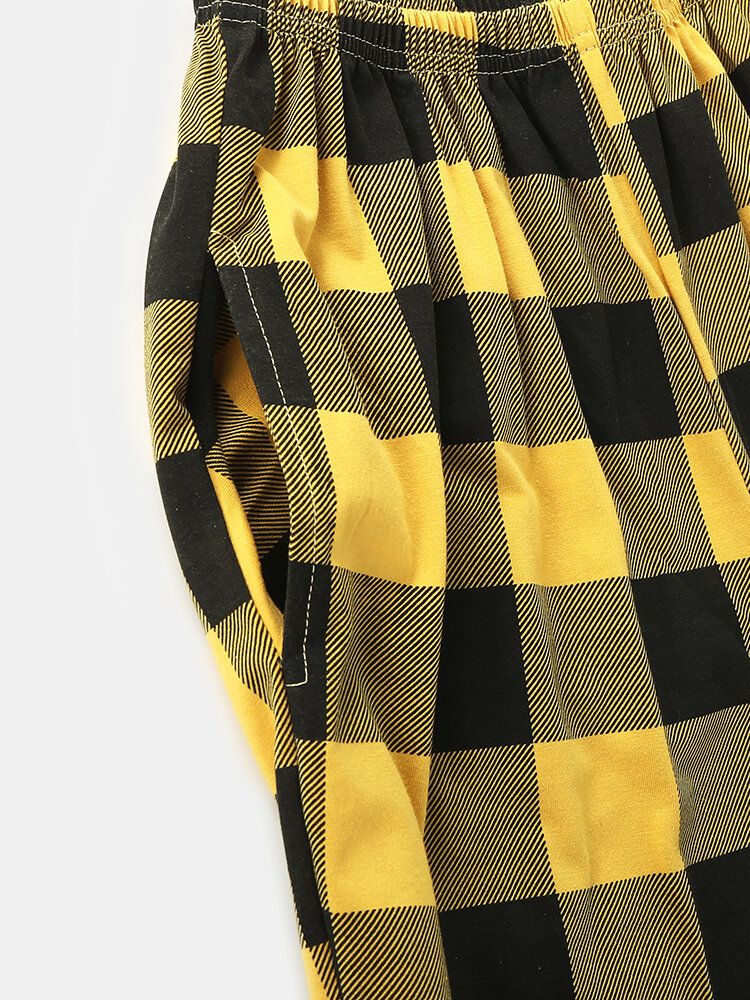 Femmes Anime Imprimer Chemise À Manches Longues Plaid Taille Élastique Maison Pyjama Ensemble