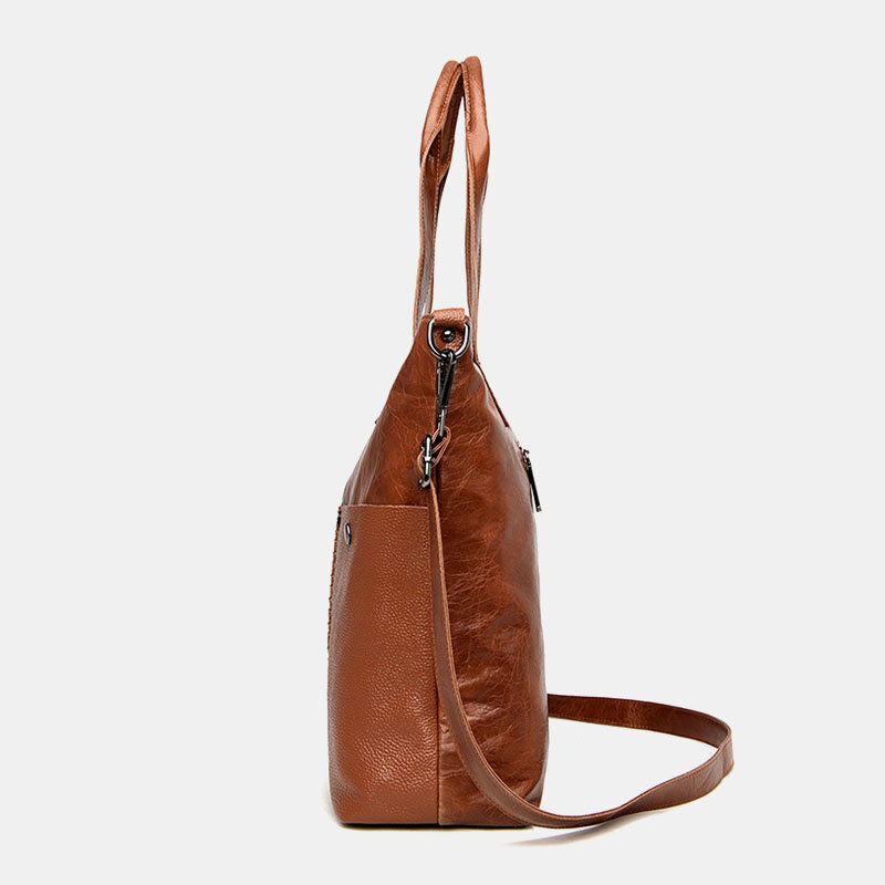 Femmes Anti-vol Avant Poche À Glissière Grande Capacité Sac À Bandoulière Multi-poches En Cuir Véritable Sac À Main Sac De Messager