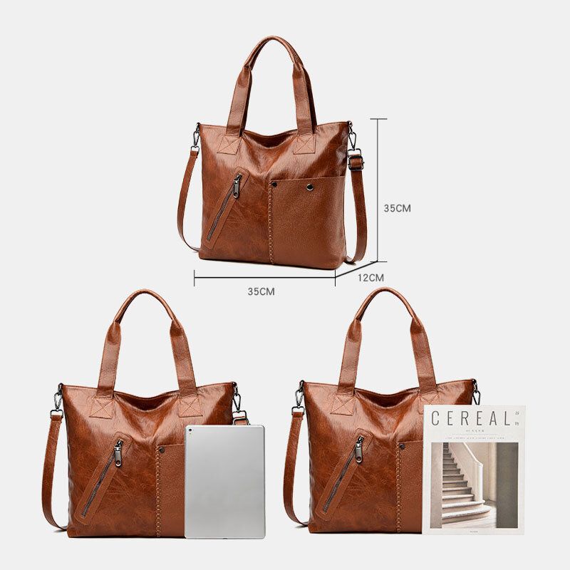 Femmes Anti-vol Avant Poche À Glissière Grande Capacité Sac À Bandoulière Multi-poches En Cuir Véritable Sac À Main Sac De Messager