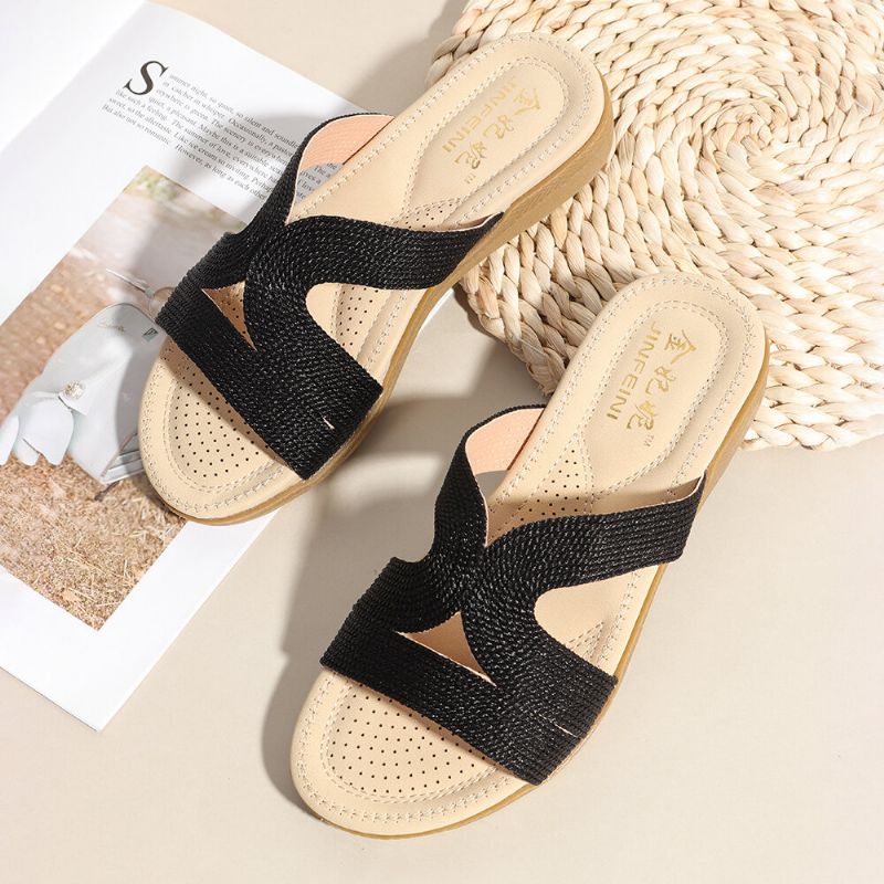 Femmes Bohême Weave Cut-out Casual Comfy Wearable Wedges Sandals