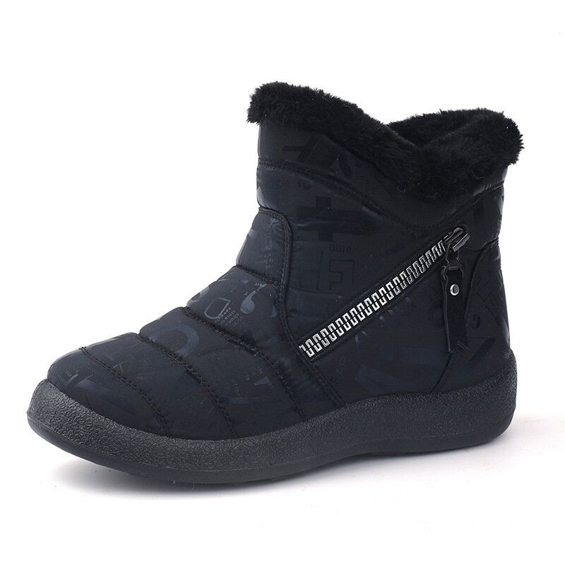 Femmes Bout Rond Doublure Chaude Tissu Imperméable Fermeture Éclair Grande Taille Bottines De Neige