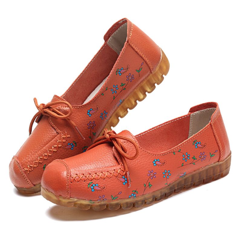 Femmes Bowknot Fleurs Impression Confortable Antidérapant Semelle Souple Casual Mocassins En Cuir