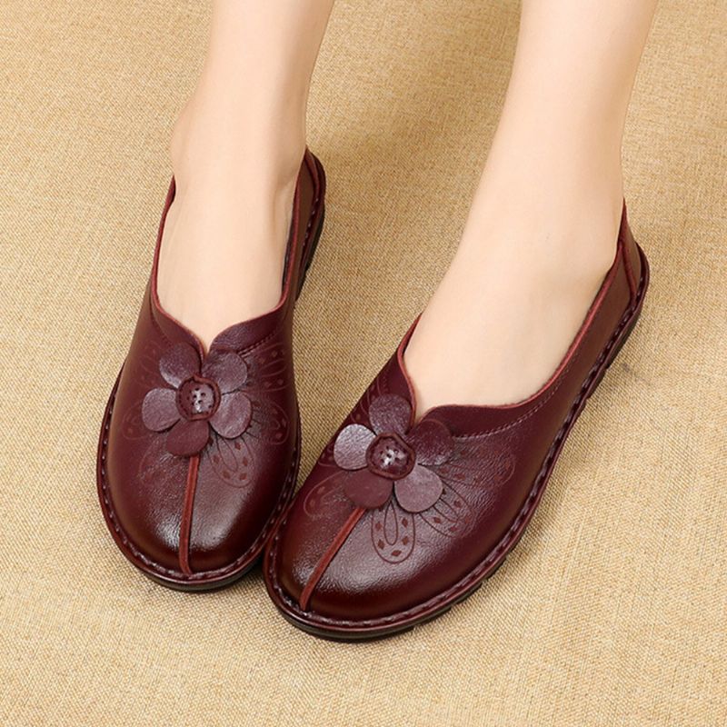 Femmes Brief Vintage Floral Pattern Round Toe Soft Sole Comfy Flats