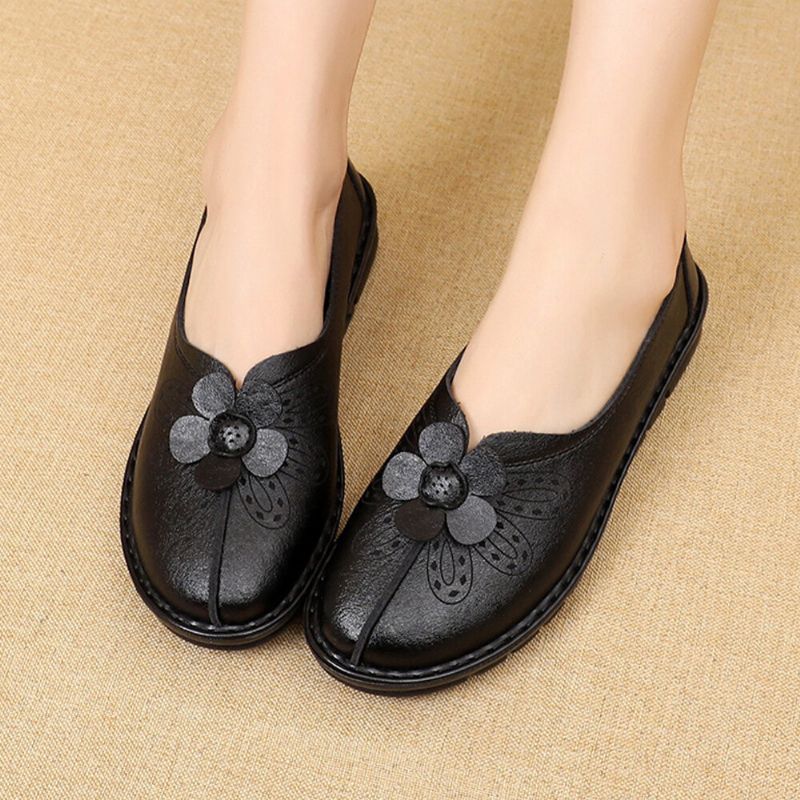 Femmes Brief Vintage Floral Pattern Round Toe Soft Sole Comfy Flats