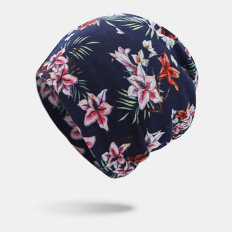 Femmes Cachemire Coloré Motif Floral Casual Double Usage Cou Protection Brimless Bonnet Tricoté Chapeau