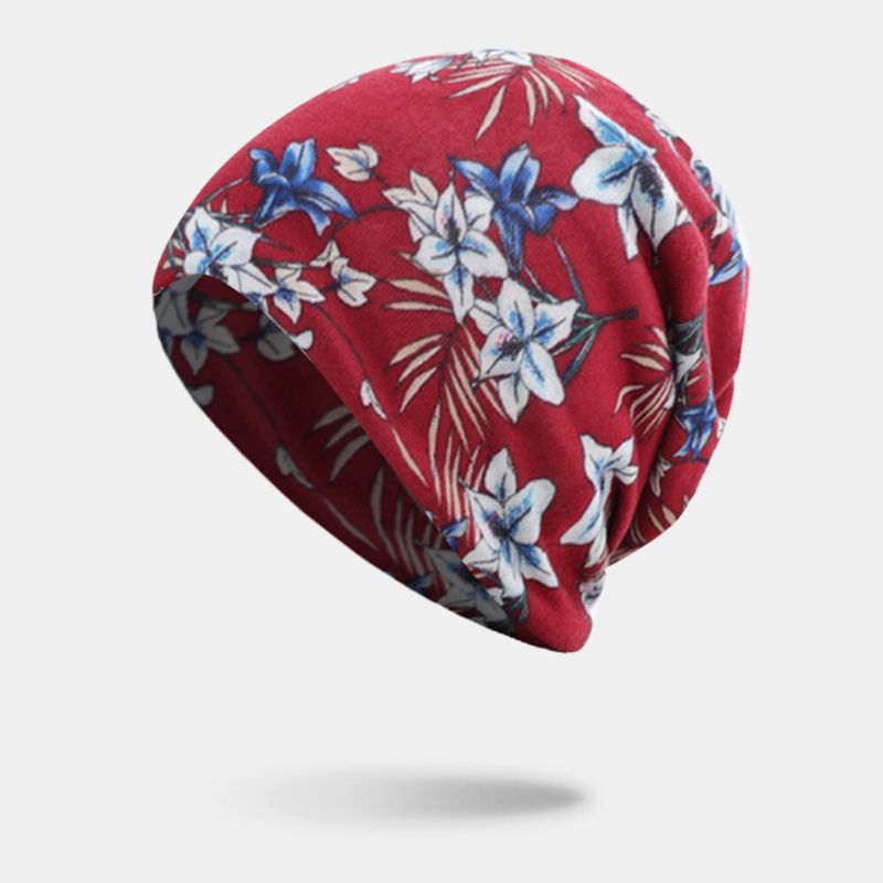 Femmes Cachemire Coloré Motif Floral Casual Double Usage Cou Protection Brimless Bonnet Tricoté Chapeau