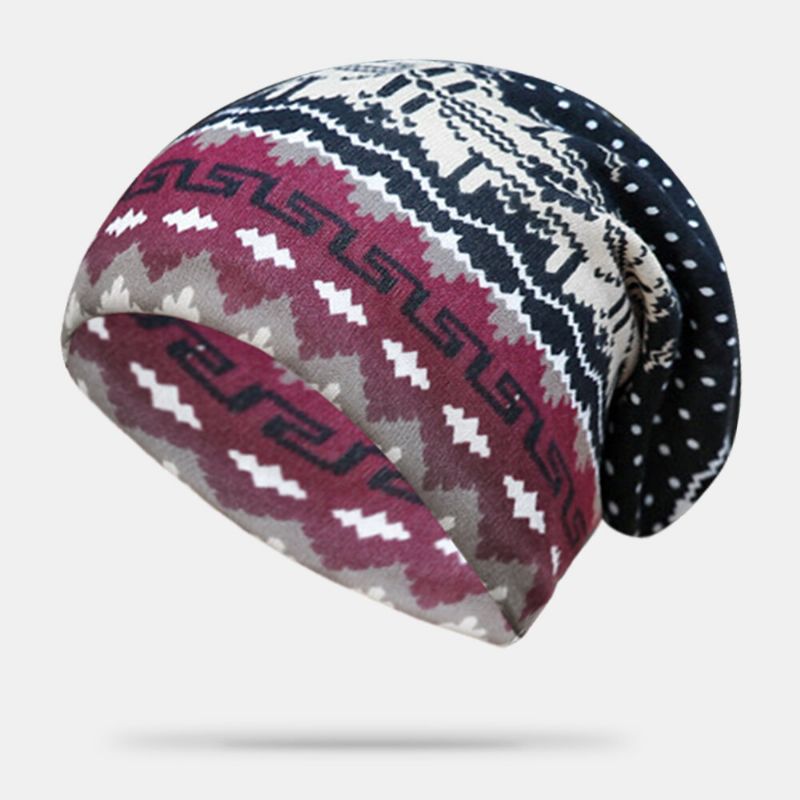 Femmes Cachemire Double Usage Style Ethnique Motif Contraste Couleur Garder Au Chaud Extérieur Bonnet Turban Écharpe