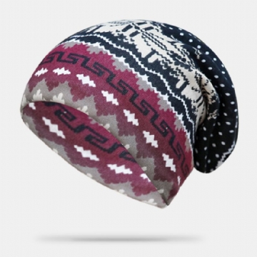 Femmes Cachemire Double Usage Style Ethnique Motif Contraste Couleur Garder Au Chaud Extérieur Bonnet Turban Écharpe