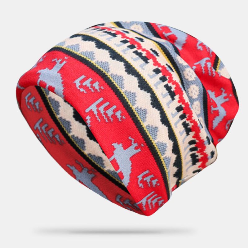 Femmes Cachemire Double Usage Style Ethnique Motif Contraste Couleur Garder Au Chaud Extérieur Bonnet Turban Écharpe