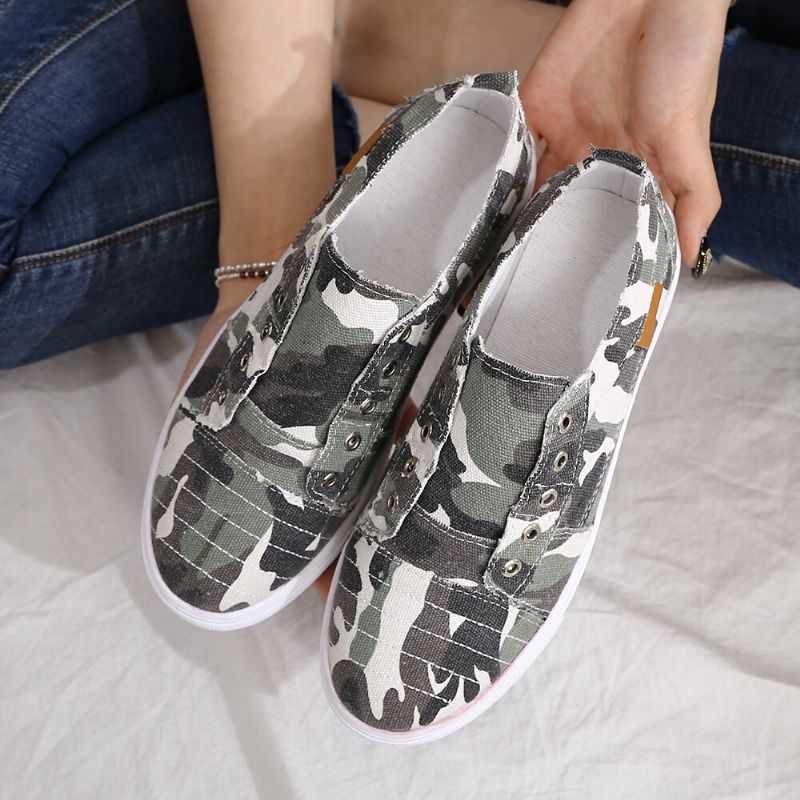 Femmes Camouflage Canvas Wide Fit Confortable Wearable Casual Flats