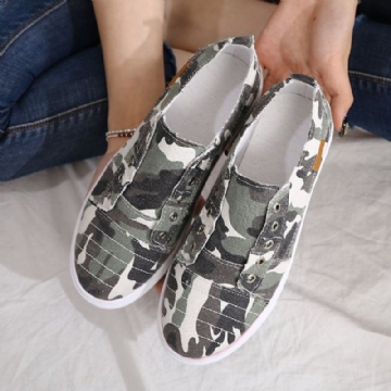 Femmes Camouflage Canvas Wide Fit Confortable Wearable Casual Flats