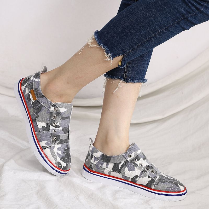 Femmes Camouflage Canvas Wide Fit Confortable Wearable Casual Flats