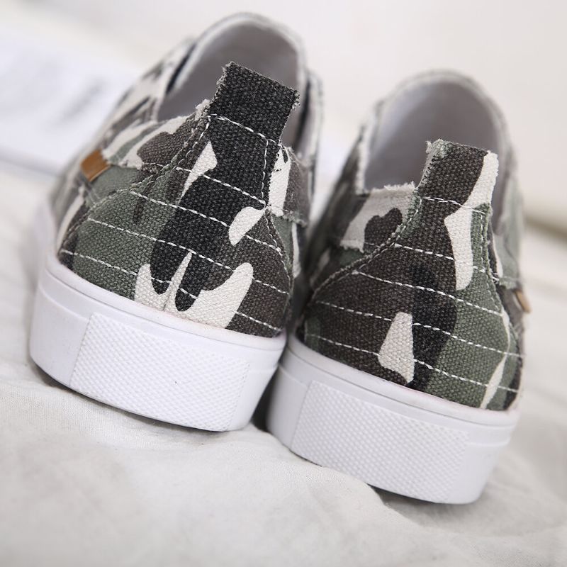 Femmes Camouflage Canvas Wide Fit Confortable Wearable Casual Flats