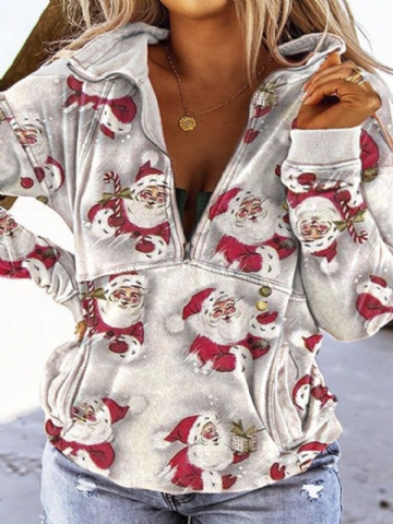 Femmes Cartoon Santa Claus Print Drop Sleeves Pullover Sweats À Manches Longues