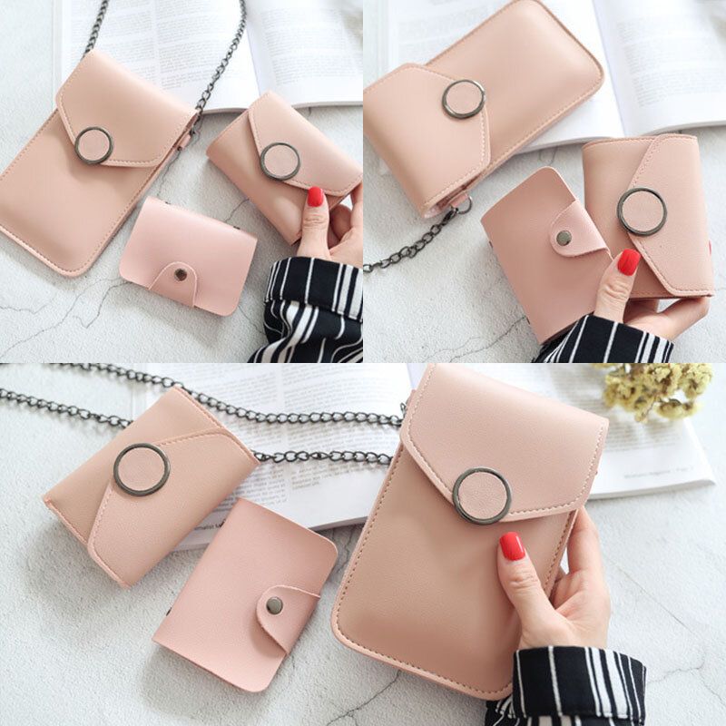 Femmes Casual 3pcs Écran Tactile 6.3 Pouces Solide Chaîne Téléphone Sac Bandoulière