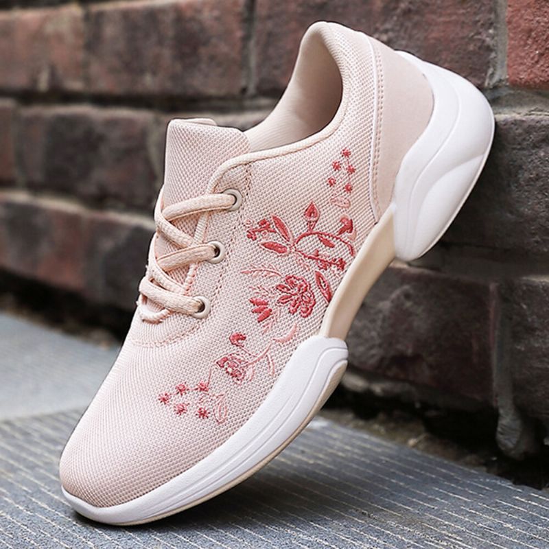 Femmes Casual Broderie Fleurs Tricoté Léger Respirant Baskets