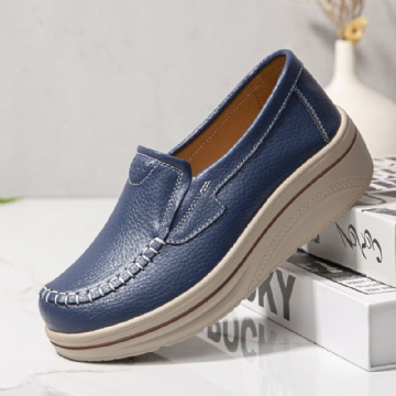 Femmes Casual Couleur Unie Point À La Main Plates-formes Confortables Mocassins Chaussures