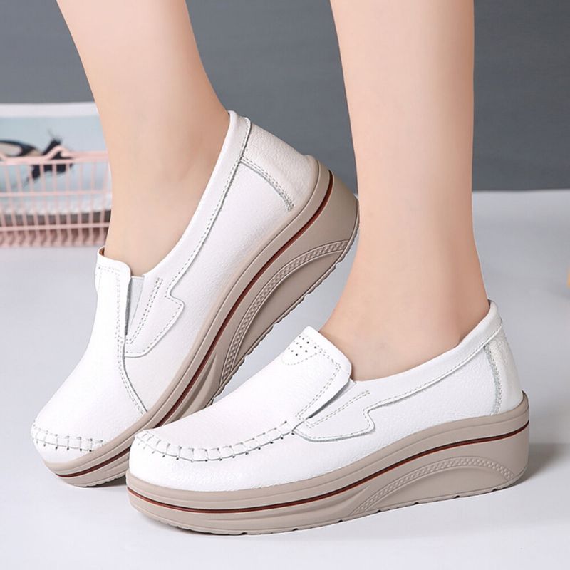 Femmes Casual Couleur Unie Point À La Main Plates-formes Confortables Mocassins Chaussures