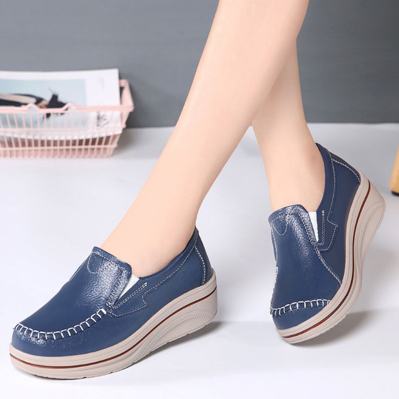 Femmes Casual Couleur Unie Point À La Main Plates-formes Confortables Mocassins Chaussures