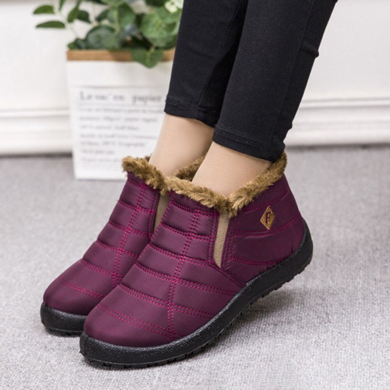 Femmes Casual Couture Tissu Imperméable Chaud Confortable Cheville Plate Coton Bottes