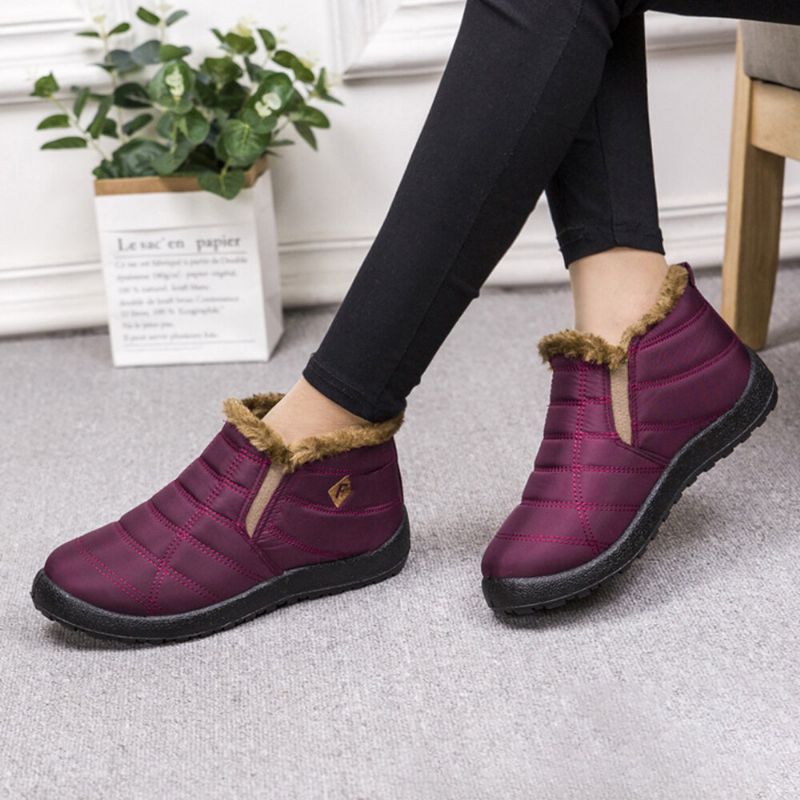 Femmes Casual Couture Tissu Imperméable Chaud Confortable Cheville Plate Coton Bottes