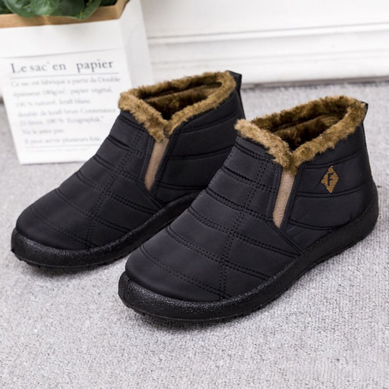 Femmes Casual Couture Tissu Imperméable Chaud Confortable Cheville Plate Coton Bottes