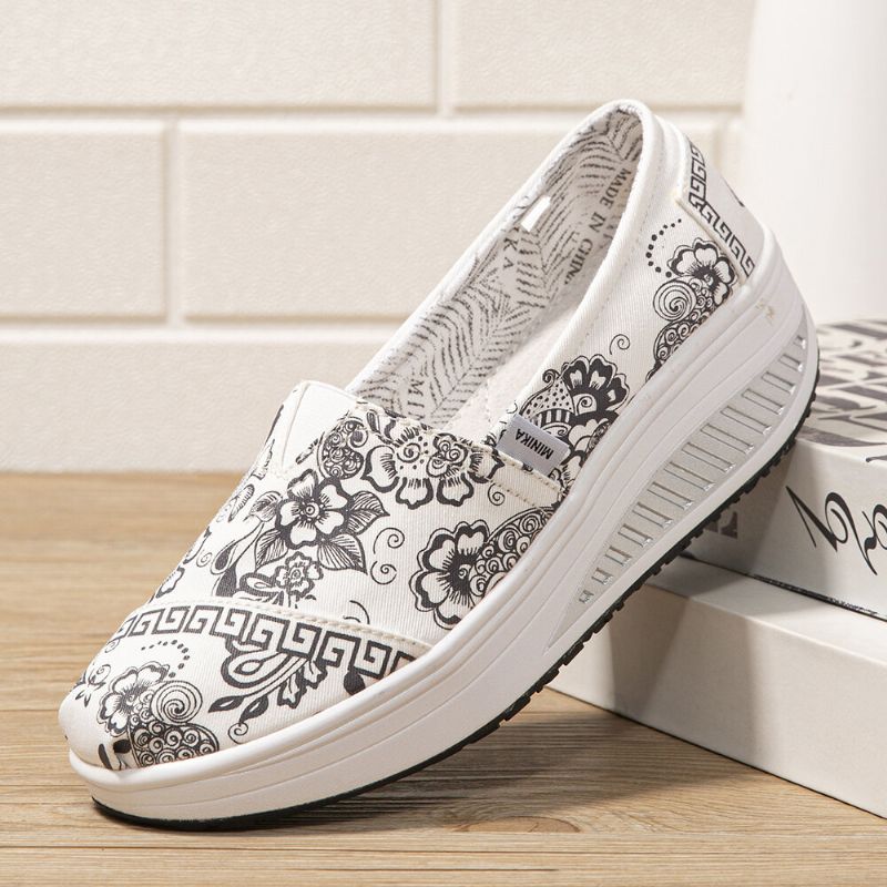 Femmes Casual Fleurs Imprimé Motif Confortable Rocker Sole Chaussures De Marche