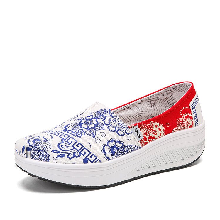 Femmes Casual Fleurs Imprimé Motif Confortable Rocker Sole Chaussures De Marche