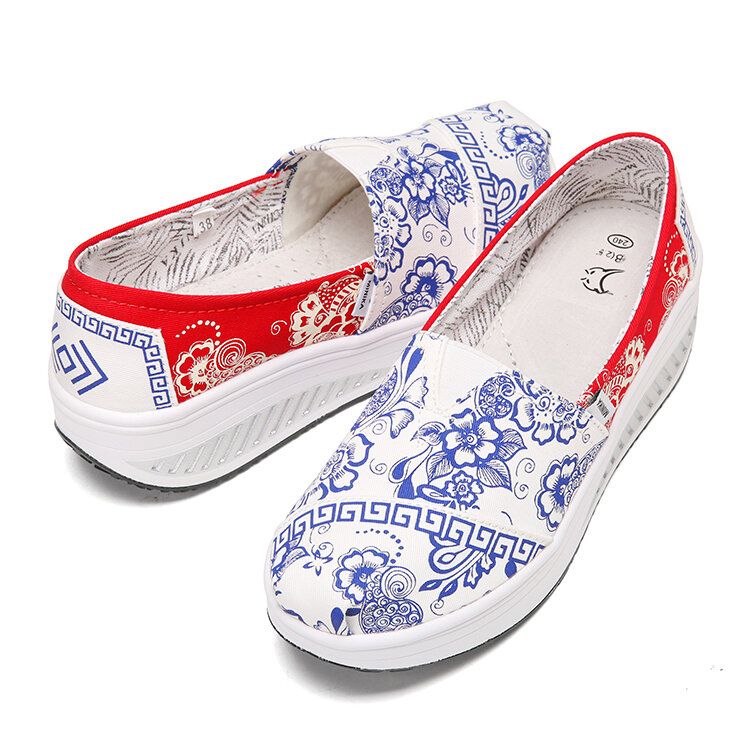 Femmes Casual Fleurs Imprimé Motif Confortable Rocker Sole Chaussures De Marche