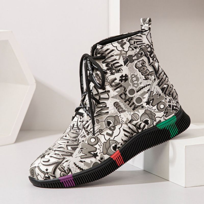 Femmes Casual Letter Graffiti Printing Multicolore Lace Up Short Combat Boots