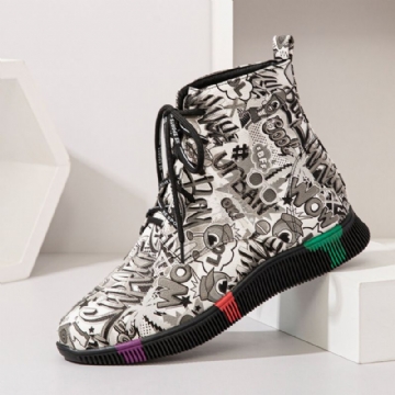 Femmes Casual Letter Graffiti Printing Multicolore Lace Up Short Combat Boots