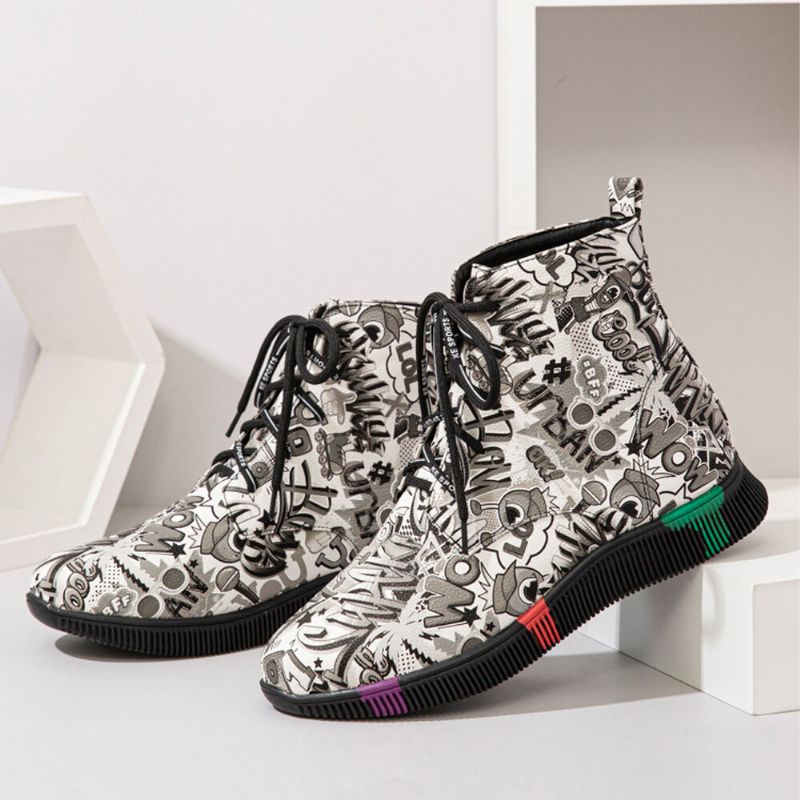 Femmes Casual Letter Graffiti Printing Multicolore Lace Up Short Combat Boots