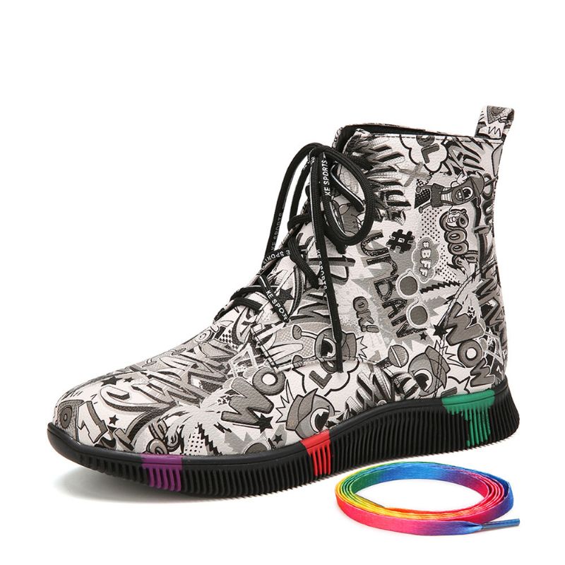 Femmes Casual Letter Graffiti Printing Multicolore Lace Up Short Combat Boots