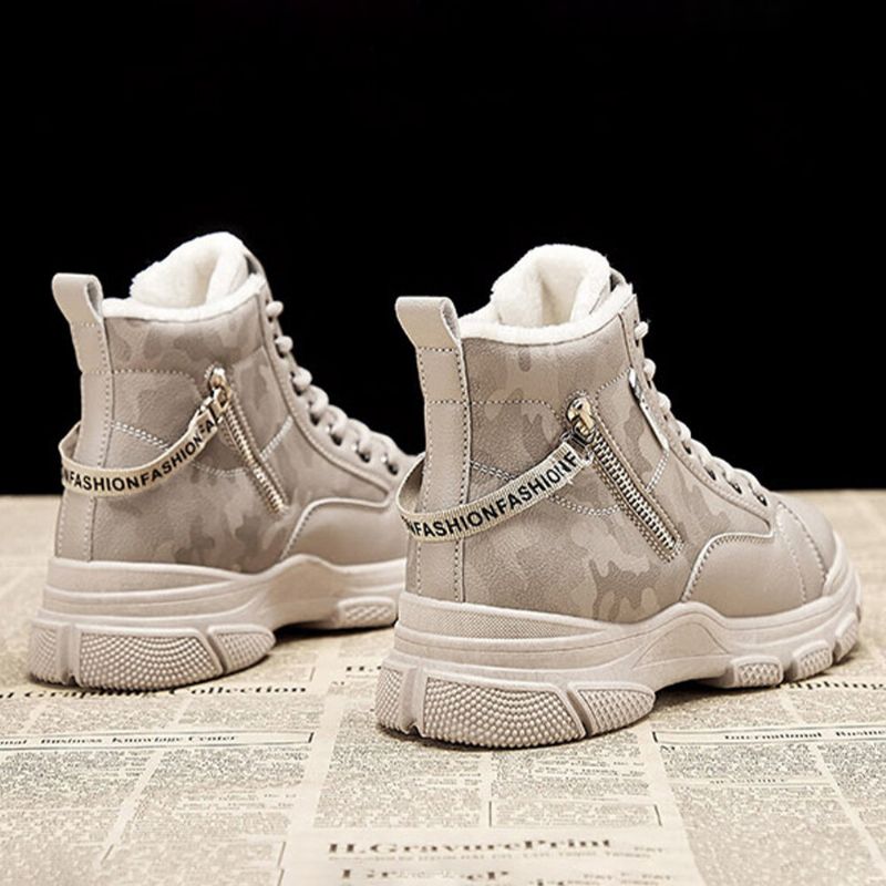 Femmes Casual Letter Pattern Lace Up Zippers Warm Wearable Ankle Sports Court Sneaker Shoes