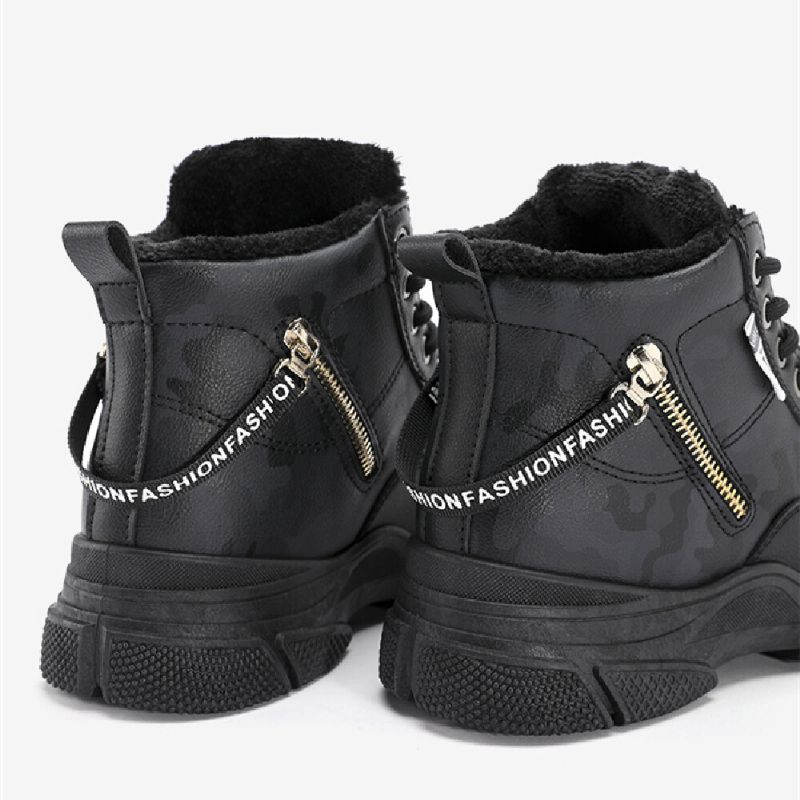 Femmes Casual Letter Pattern Lace Up Zippers Warm Wearable Ankle Sports Court Sneaker Shoes