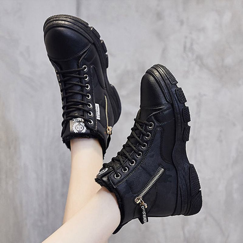 Femmes Casual Letter Pattern Lace Up Zippers Warm Wearable Ankle Sports Court Sneaker Shoes