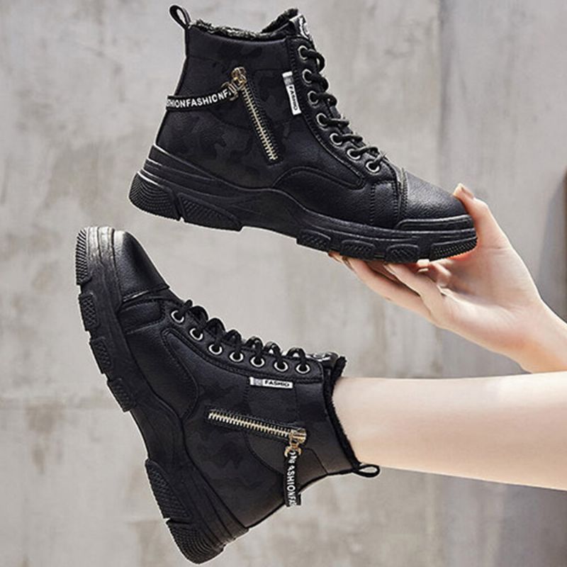 Femmes Casual Letter Pattern Lace Up Zippers Warm Wearable Ankle Sports Court Sneaker Shoes