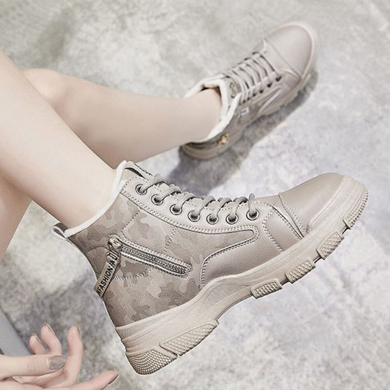 Femmes Casual Letter Pattern Lace Up Zippers Warm Wearable Ankle Sports Court Sneaker Shoes