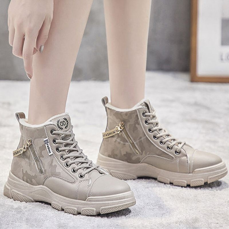 Femmes Casual Letter Pattern Lace Up Zippers Warm Wearable Ankle Sports Court Sneaker Shoes