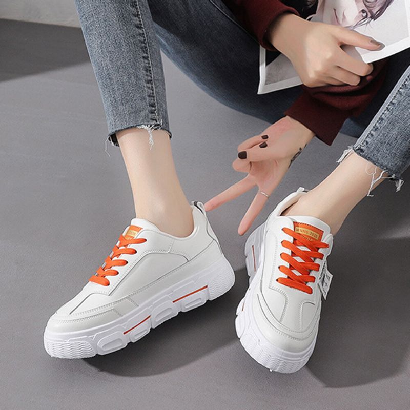 Femmes Casual Letter Tape Lace Up Comfy Chunky Sneakers