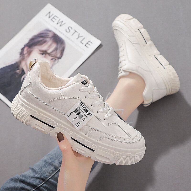 Femmes Casual Letter Tape Lace Up Comfy Chunky Sneakers